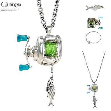 GUOUQNA Câu cá vòng cổ xoay tay cầm cuộn, dây chuyền móc khóa, giảm giá 22%
