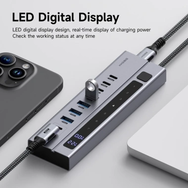 Hagibis USB‑C HUB, công tắc bật/tắt riêng, LED hiển thị, 10Gbps cho laptop PC 3