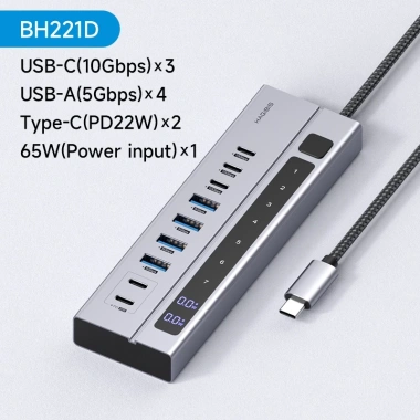 Hagibis USB‑C HUB, công tắc bật/tắt riêng, LED hiển thị, 10Gbps cho laptop PC 10