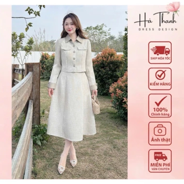 HALE S640 Áo khoác + Chân váy dạ dáng A dài tay gập công sở hiện đại - 649.000đ