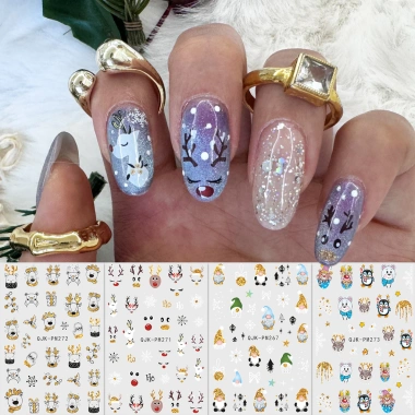 Hama Nail Dán Móng Tay Giáng Sinh Hoạt Hình Đề Can Hươu Ông Già, Bông Tuyết Vàng Lấp Lánh - Giá 10.008đ