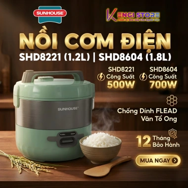 [Hàng Chính Hãng] Nồi Cơm Điện Sunhouse 1.2L‑1.8L SHD8.221 SHD8.604 - Bảo Hành 12 Tháng, Giá 458.000 VND 2