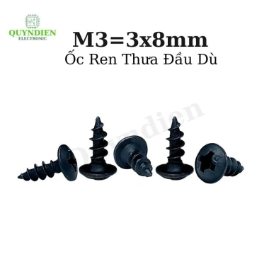 Hàng mới Ốc vít nhọn M3x8mm đầu dù ren thưa 100pcs 11.280đ - Linh Kiện Quỳnh Diễn