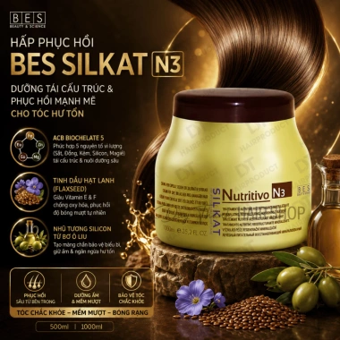 Hấp Phục Hồi Tóc BES Silkat N3 500ml-1.000ml - Dưỡng tái cấu trúc, phục hồi mạnh mẽ tóc hư tổn giảm giá 528.000 VND 4