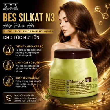 Hấp Phục Hồi Tóc BES Silkat N3 500ml-1.000ml - Dưỡng tái cấu trúc, phục hồi mạnh mẽ tóc hư tổn giảm giá 528.000 VND 5