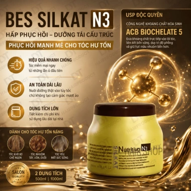 Hấp Phục Hồi Tóc BES Silkat N3 500ml-1.000ml - Dưỡng tái cấu trúc, phục hồi mạnh mẽ tóc hư tổn giảm giá 528.000 VND 7