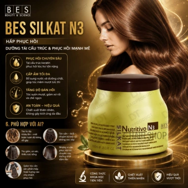 Hấp Phục Hồi Tóc BES Silkat N3 500ml-1.000ml - Dưỡng tái cấu trúc, phục hồi mạnh mẽ tóc hư tổn giảm giá 528.000 VND 9