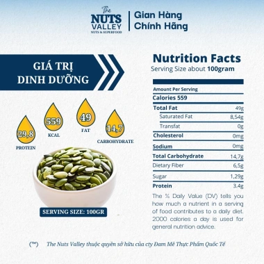 Hạt Bí Xanh Tróc Vỏ The Nuts Valley – Dinh Dưỡng Cho Bánh & Salad, Tốt Cho Sức Khỏe, Giá 108.800₫ Tết 2.026