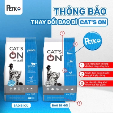 Hạt CATS ON Bao Xá 20kg - Đạm 33% cho mèo mọi lứa tuổi, dinh dưỡng tối ưu