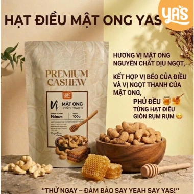 Hạt điều nguyên hạt YAS 200g mật ong béo ngậy – Ăn vặt, quà tặng, chỉ 41.900₫