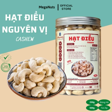 Hạt điều rang không muối Bình Phước Meganuty- Nguyên hạt, sấy, béo thơm, chỉ 105.000 VND