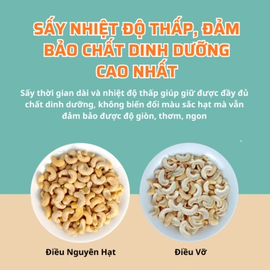 Hạt điều rang không muối Bình Phước Meganuty- Nguyên hạt, sấy, béo thơm, chỉ 105.000 VND