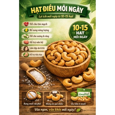 Hạt điều rang muối 500g - Giá 160.000₫, thơm giòn, dinh dưỡng, giảm ngay