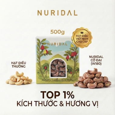 Hạt điều rang muối cỡ lớn Vỏ lụa, Rang Cùi 500g - NURIDAL, Giá ưu đãi 373.150₫