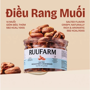 Hạt điều rang muối vỏ lụa nguyên hạt RUUFARM - Giảm còn 115k, giòn tan, thơm ngon