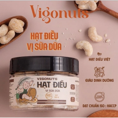Hạt điều vị sữa dừa VIGONUTS – Thơm béo ngậy, ăn vặt lành mạnh, sức khỏe tốt, 54.200₫