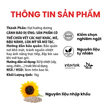 Hạt Hướng Dương Dan D Pak I 1kg - Giá ưu đãi 250.000₫, vị ngọt tự nhiên