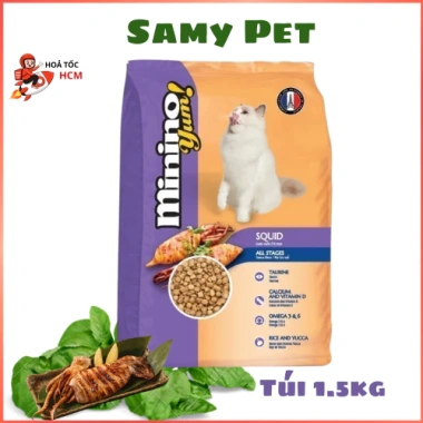 Hạt MININO YUM Vị Mực 1.5kg, Thức Ăn Mèo Mọi Lứa Tuổi, Giá Giảm 135k