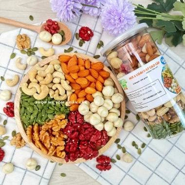 Hạt mix cao cấp 500g: Macca, hạnh nhân, óc chó, hạt điều, mắc ca, hạt bí - Giảm từ 246k còn 200k