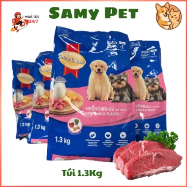 Hạt SMARTHEART Puppy Bò và Sữa 1.3kg - Dinh dưỡng cao cho chó con, tăng sức khỏe