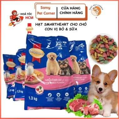 Hạt SMARTHEART Puppy Bò và Sữa 1.3kg - Dinh dưỡng cao cho chó con, tăng sức khỏe