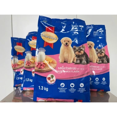 Hạt SMARTHEART Puppy Bò và Sữa 1.3kg - Dinh dưỡng cao cho chó con, tăng sức khỏe