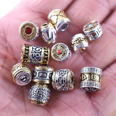 Hạt Xâu Chuỗi Tròn Hai Màu Tây Tạng Bạc 6-Character Mantra - Giá 36.793₫ 2 Hạt Xâu Chuỗi Tròn Hai Màu Tây Tạng Bạc 6-Character Mantra - Giá 36.793₫ 2