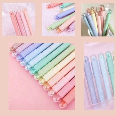 Hấu Paper Set 4 bút highlight pastel, charm trái tim, màu êm mắt, 115.000₫