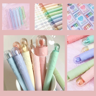Hấu Paper Set 4 bút highlight pastel, charm trái tim, màu êm mắt, 115.000₫