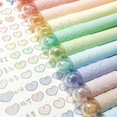 Hấu Paper Set 4 bút highlight pastel, charm trái tim, màu êm mắt, 115.000₫