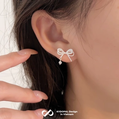 HCM Hỏa Tốc Khuyên Tai Bạc KYDOPAL Nơ Đính Đá Cao Cấp 925 - Sang Trọng, Giá 595k 4