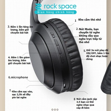 Headphone Bluetooth Rockspace O2 không dây chụp tai, mic, chính hãng, BH 1 năm - 395.000₫