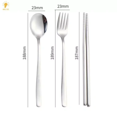 HELLC Bộ dụng cụ du lịch thép không gỉ 304 - Thìa cắm trại, đũa, dao kéo di động, hộp đựng - 108k