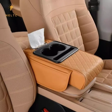 HELTC Hộp đựng khăn giấy và tựa tay ô tô xe tải - Đệm mềm hỗ trợ khuỷu tay, túi cốc, mở rộng điều khiển trung tâm