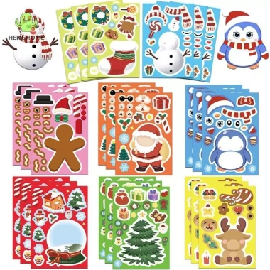 HENGHOME 8 tờ Trẻ em Trang trí Tiệc Giáng sinh – Xếp hình Ông Già Noel, Trò chơi Ghép hình 3