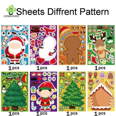 HENGHOME 8 tờ Trẻ em Trang trí Tiệc Giáng sinh – Xếp hình Ông Già Noel, Trò chơi Ghép hình 10