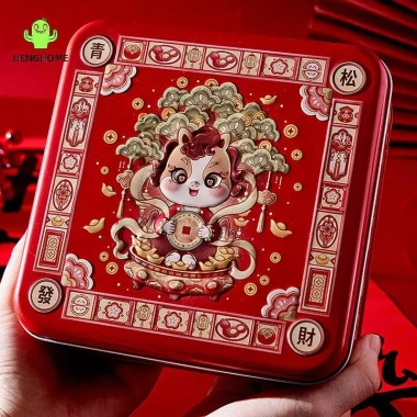 HENGHOME Hộp Quà Tết Nguyên Đán Thiếc Kim Loại Hoạt Hình Năm Ngựa - Gấu Trúc In Kẹo Bánh Quy Trà, 64.350₫ 3