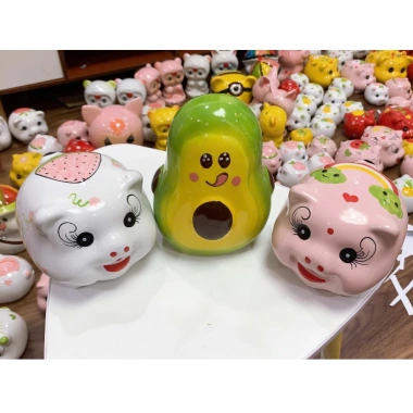 Heo đất Bát Tràng mini Lỗ Tròn - Tiết kiệm vàng, bàn làm, tủ sách, chỉ 35.000₫