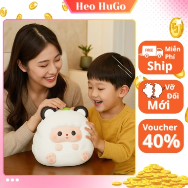 Heo đất cừu đội lá cute - ống tiết kiệm đựng tiền, trang trí nhà cửa, giá chỉ 75.000₫