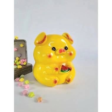 Heo Đất Tiết Kiệm 18cm - Ống Heo Ôm Dưa Hấu Siuu Cute, Thạch Cao Nguyên 3