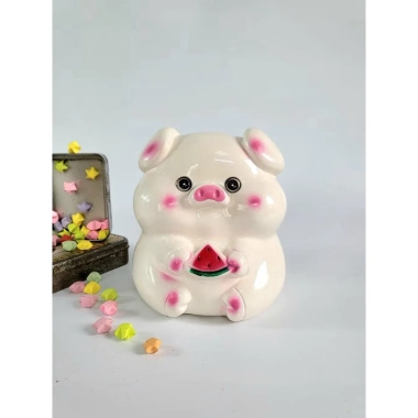 Heo Đất Tiết Kiệm 18cm - Ống Heo Ôm Dưa Hấu Siuu Cute, Thạch Cao Nguyên 4