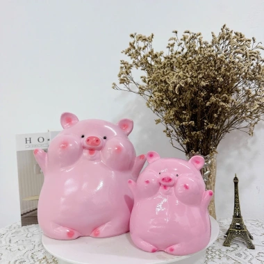 Heo Đất Tiết Kiệm Heo Bánh Bao sz TO Dễ Thương - Mua 1 Tặng 1 Nhỏ, Ống Tiết Kiệm Quà Tặng LD30