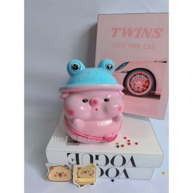 Heo đất tiết kiệm Heo đội Mũ Ếch mini cực cute - ống tiết kiệm tiền - 46.599đ