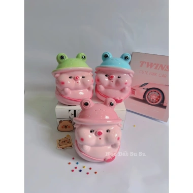 Heo đất tiết kiệm Heo đội Mũ Ếch mini cực cute - ống tiết kiệm tiền - 46.599đ