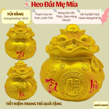 Heo Đất Tiết Kiệm Túi Vàng Tài Lộc Phong Thủy Size Nhỏ Đáng Yêu Quà Tặng Ống Tiết Kiệm Trang Trí