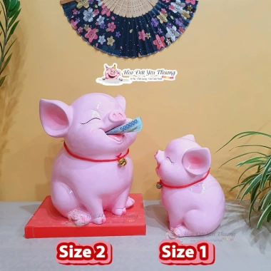 Heo ngậm tiền hút lộc thạch cao mới 2 size - ống tiết kiệm phong thủy, quà tặng, giá 99.000