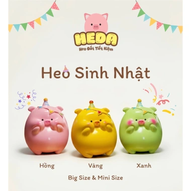 Heo sinh nhật đáng yêu, lợn đất tiết kiệm gốm sứ cao cấp, decor bàn học, chỉ 58.000 VND
