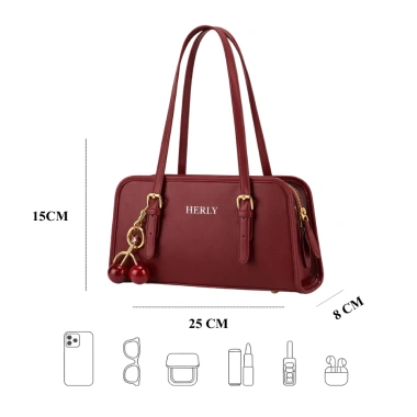 HERLY Túi xách nữ thời trang đa năng, đeo vai tinh tế kèm Charm Cherry, chỉ 350.000₫