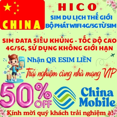 HICO SIM Du Lịch Trung Quốc 3 Mạng China Mobile Telecom Unicom Giá Hạn Được 105k