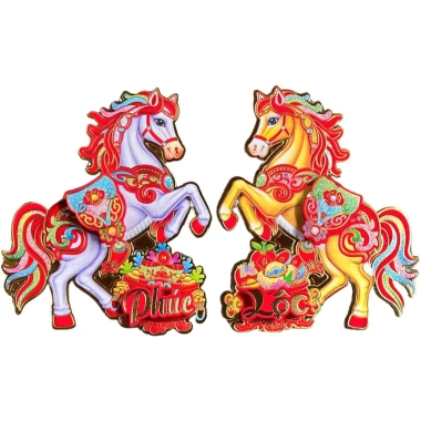 Hình Dán Cửa Cặp Ngựa Bính Ngọ 28-30cm - Trang Trí Tết 2.026 Giá Ưu Đãi 35k